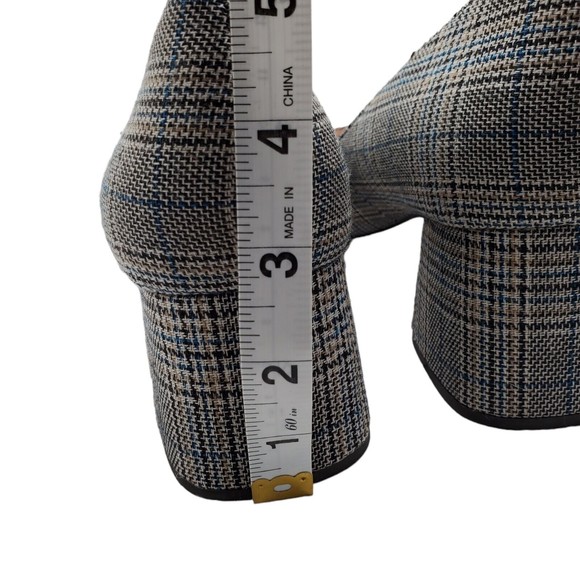 J Crew Celia Pumps Jeweled Glen Plaid Block Heel Plaid Rhinestone Pearl 9.5 - Picture 7 of 13